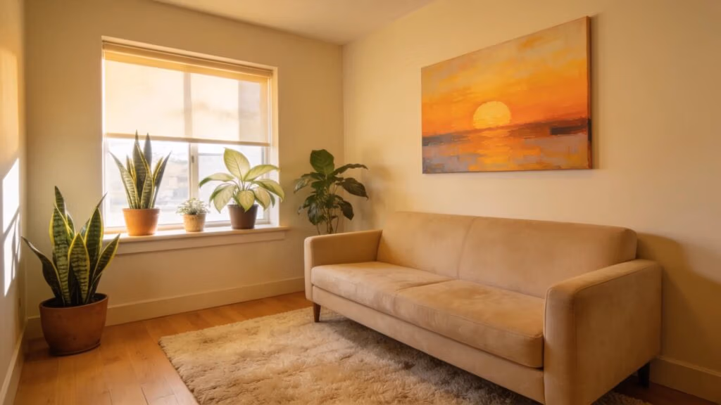 Comfortable therapy room in Sacramento for depression treatment