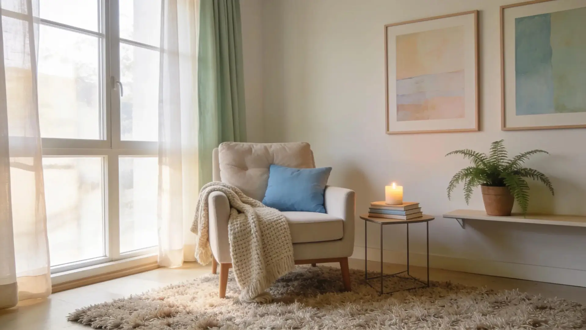 Comfortable therapy room reflecting a calming environment for anxiety counseling